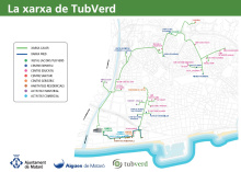 Plànol de la xarxa de TubVerd sobre un mapa de Mataró
