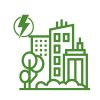 icona de ciutat amb arbres i símbol d'energia en un lateral