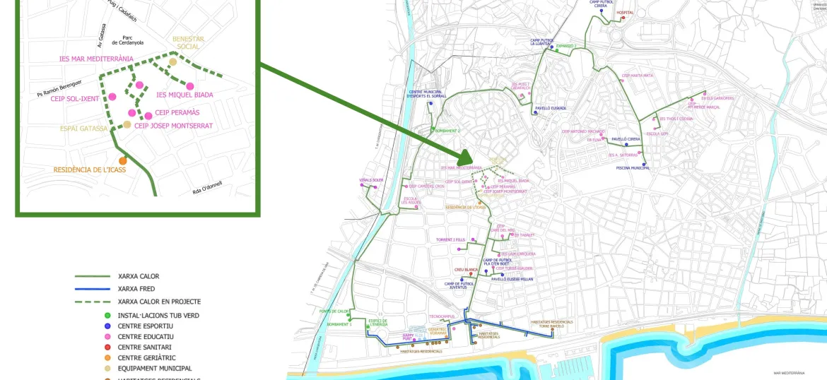 Planol de la xarxa del TubVerd amb ampliació destacada