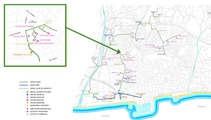 Planol de la xarxa del TubVerd amb ampliació destacada